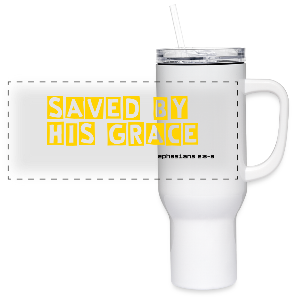 40 oz Travel Tumbler – "SAVED BY HIS GRACE" - white