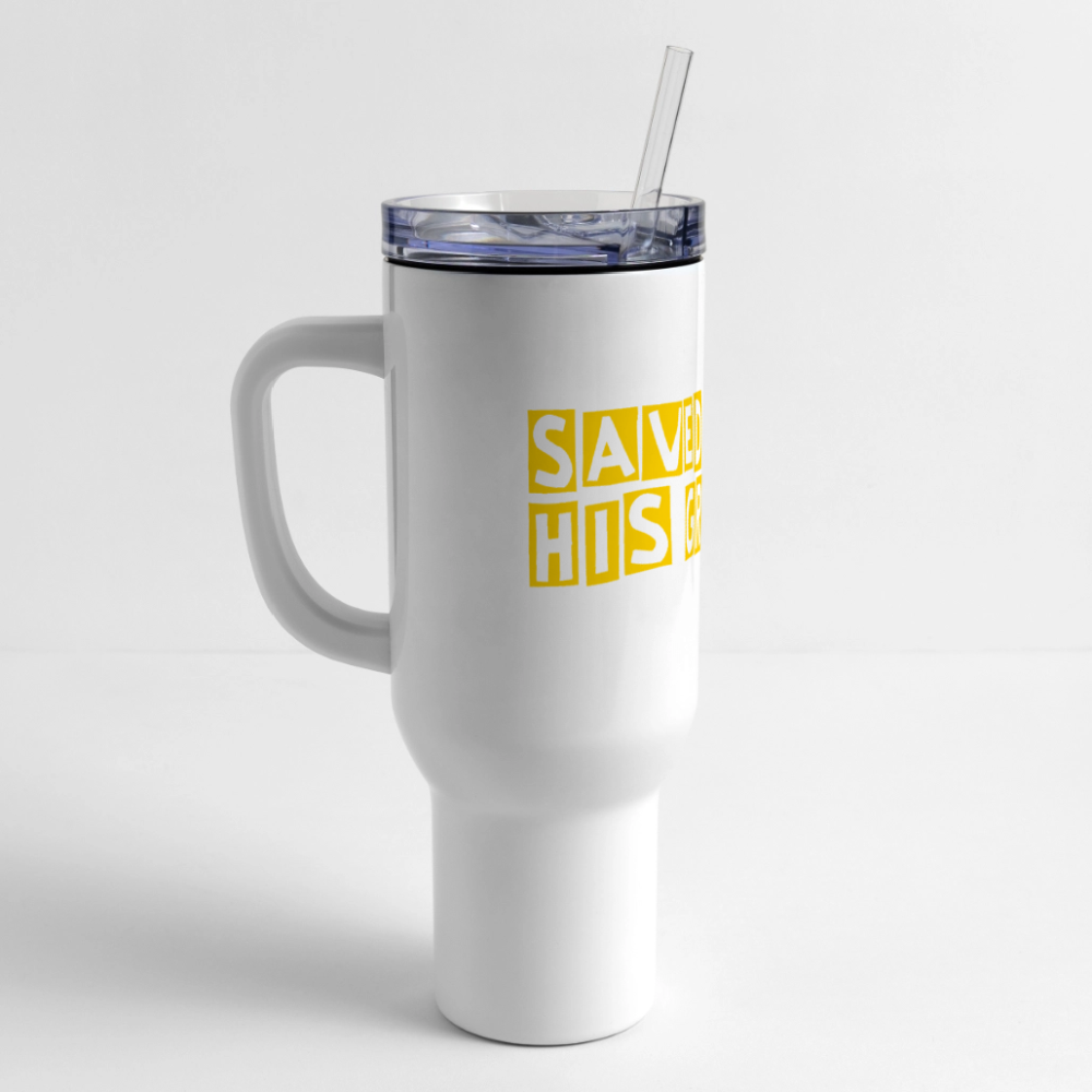 40 oz Travel Tumbler – "SAVED BY HIS GRACE" - white