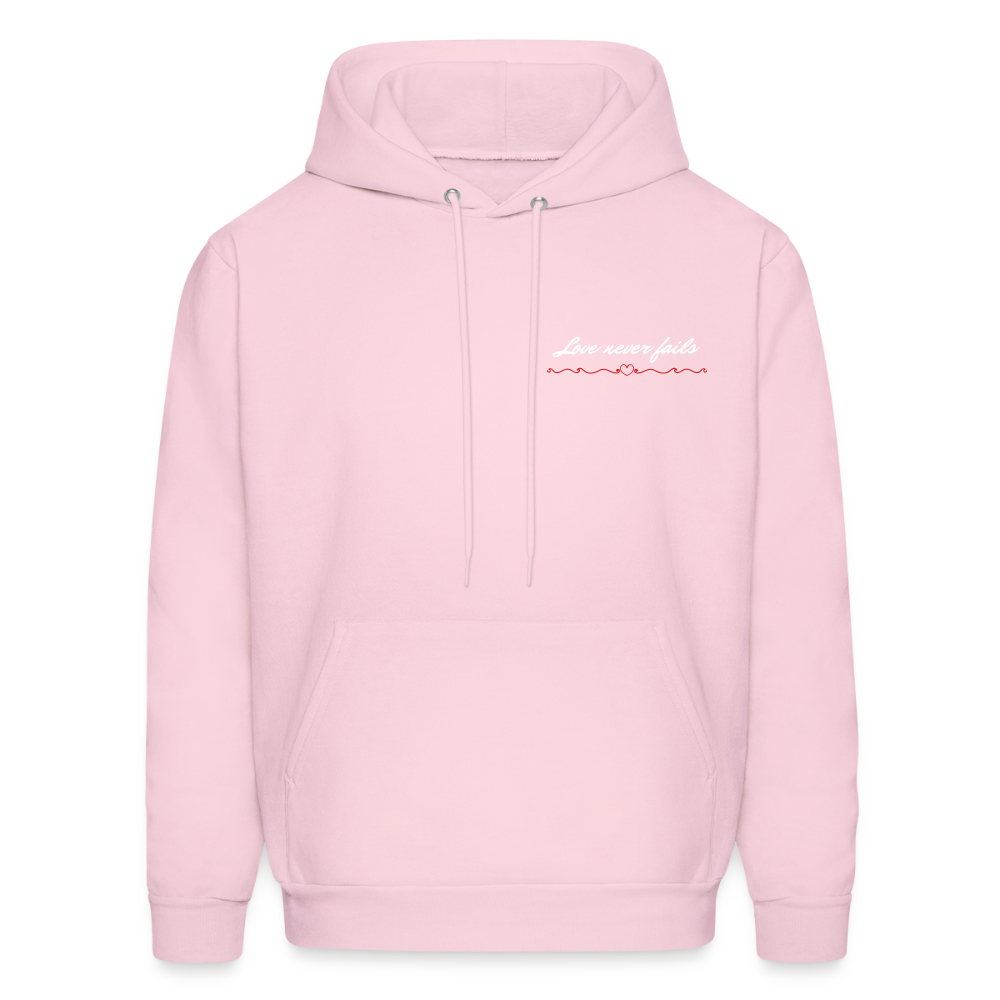 Men’s Hanes Classic Hoodie – “Love Never Fails” Edition - pale pink