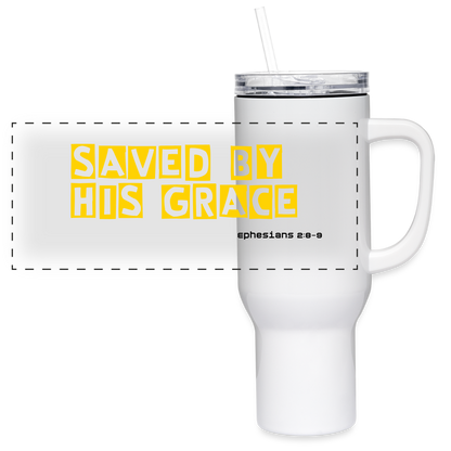 40 oz Travel Tumbler – "SAVED BY HIS GRACE" - white