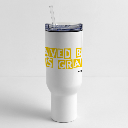 40 oz Travel Tumbler – "SAVED BY HIS GRACE" - white